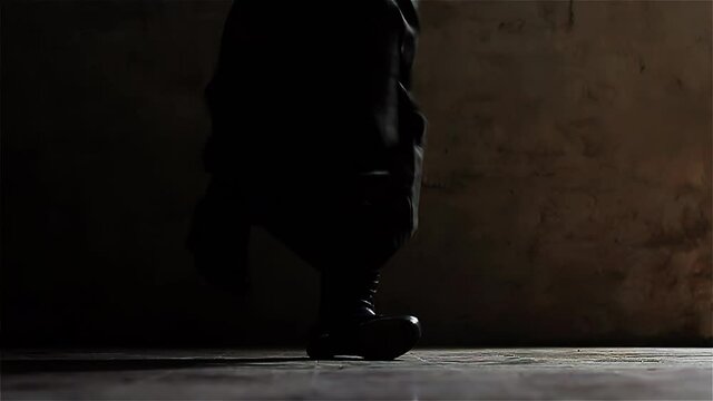 A Malambo Male Dancer doing Feet Movements and Stampings on the Floor, Argentine Folkloric Dance. 4K Resolution.