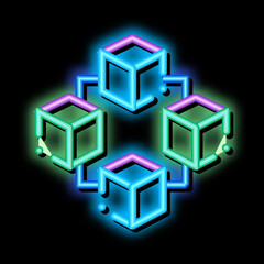 Blockchain Artificial Intelligence neon light sign vector. Glowing bright icon transparent symbol illustration