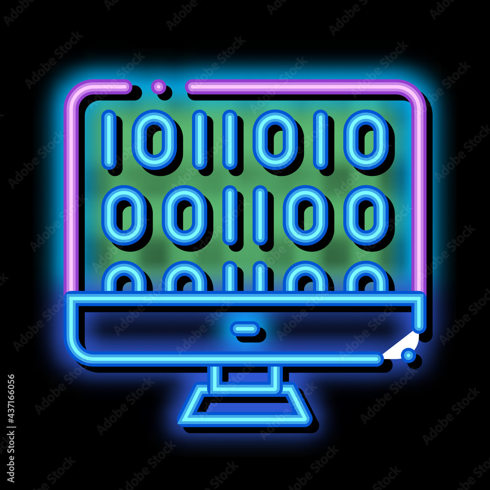 Poster artificial intelligence binary code neon light sign vector. glowing bright icon transparent symbol i