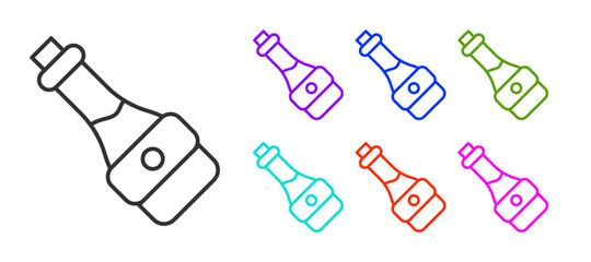 Black line Soy sauce bottle icon isolated on white background. Set icons colorful. Vector