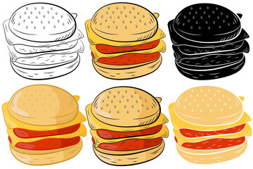 Set of Cartoon realistic burger in isolate on a white background. Vector illustration.