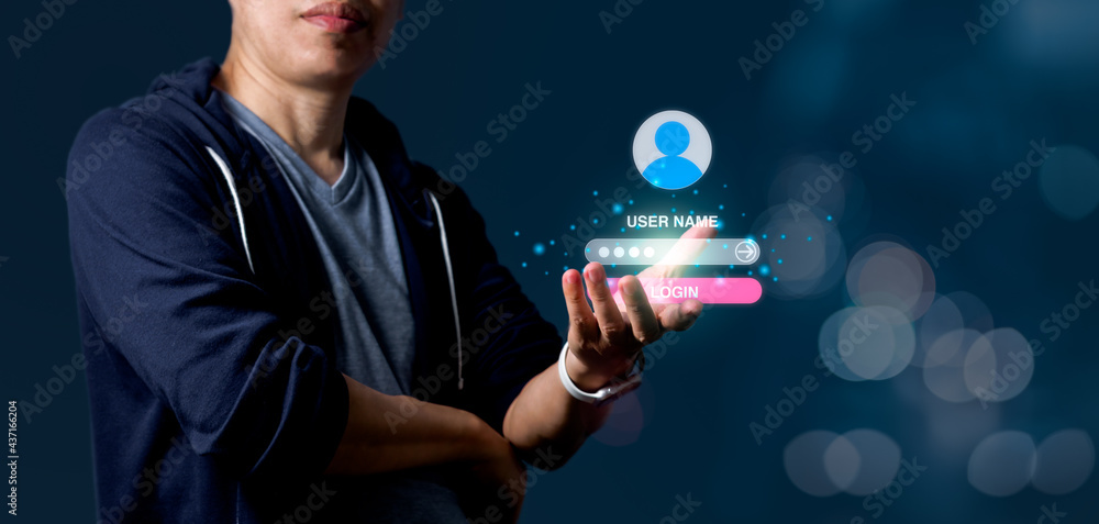 Aufkleber login interface on touch screen and information security technology in cyberspace. man sign in on vi