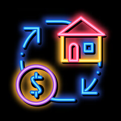 Sign Exchange Money On House neon light sign vector. Glowing bright icon transparent symbol illustration