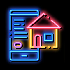 Smartphone Application Search Estate neon light sign vector. Glowing bright icon transparent symbol illustration