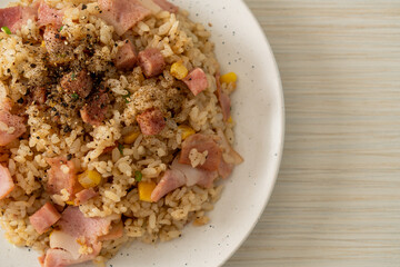 fried rice with bacon ham and black peppers