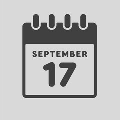 Icon day date 17 September, template calendar page