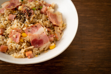 fried rice with bacon ham and black peppers