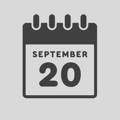 Icon day date 20 September, template calendar page