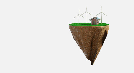 Alternative Energy house with solar panels and wind turbine.3d rendering