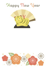 年賀状2022　寅年の土鈴と梅　賀詞のみ