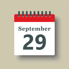 Icon day date 29 September, template calendar page