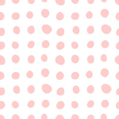 Spotty abstract vector seamless pattern. Polka dot, circles, spots, stains, bubbles, stones in row. Design for fabric, funny cute print. Repetitive graphic background and texture