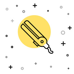 Black line Curling iron for hair icon isolated on white background. Hair straightener icon. Random dynamic shapes. Vector