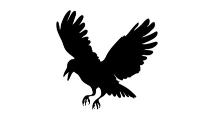 vector black silhouette of crow on the white background, silhouette of crows