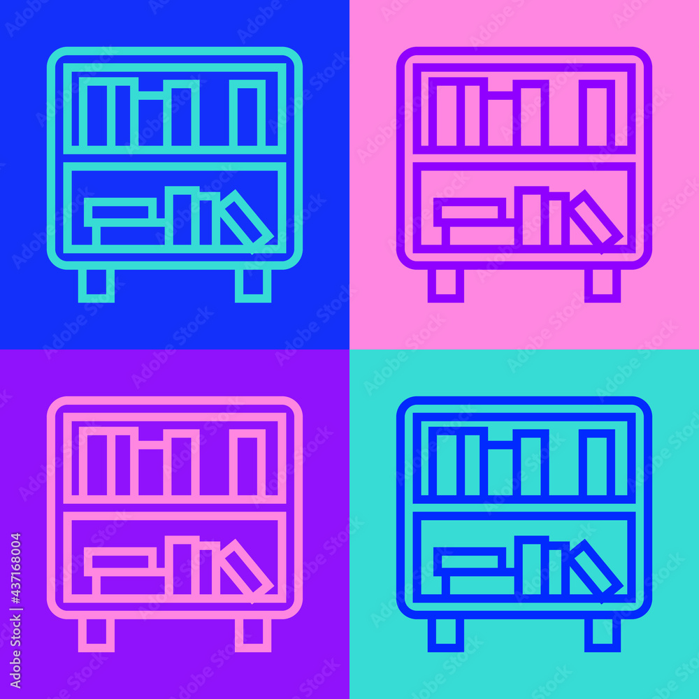 Poster pop art line shelf with books icon isolated on color background. shelves sign. vector