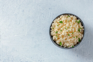 Rice, shot from above with copy space