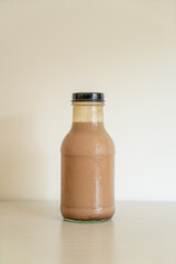 chocolate milk in glass bottle