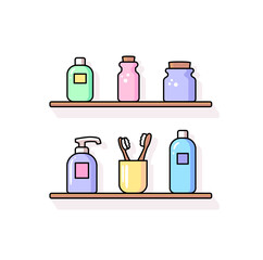 Bathroom accessories vector icon set Personal hygiene supplies Flat line outline trendy color design Sanitary care signs