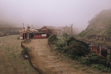 Fototapeta premium old train station in the fog