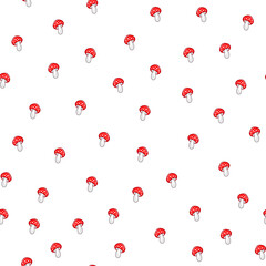 Mushroom seamless pattern isolated on white Amanita Muscaria Fly agaric Textile wrapping paper Magic mushroom backdrop