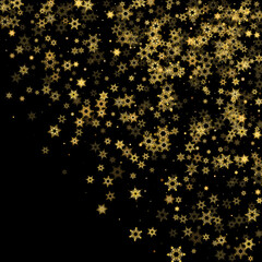 Falling Snow flakes golden pattern Holiday Vector