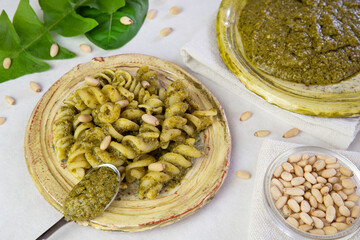 plate of pasta with pesto
