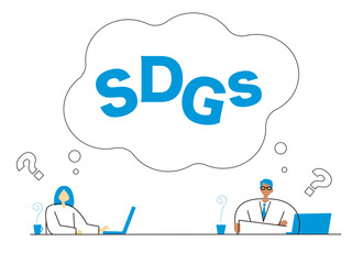 SDGsについて考える男性と女性のイラスト