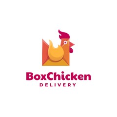 Vector Logo Illustration Box Chicken Gradient Colorful Style.