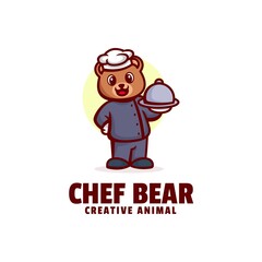Vector Logo Illustration Chef Bear Mascot Cartoon Style.