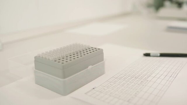 Biological Technician Classifying Samples In Laboratory Through Pipette And Multiwell Culture Plates. - close up