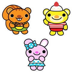 動物　スイーツ　リス　クマ　ウサギ　イラスト素材