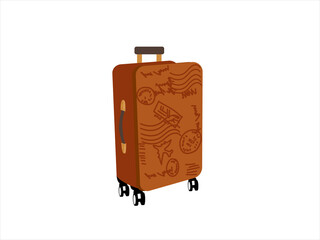 Travel bag on a white background. Brown Trolley Travel Suitcase.