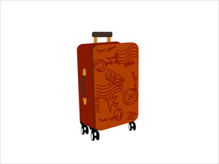 Travel bag on a white background. Brown Trolley Travel Suitcase.