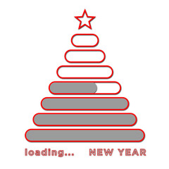 Loading NEW YEAR greeting card - lettering and gray loading bars arranged in tree shape on white background - 3D Illustration