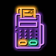 Cash Machine Calculator And Check neon light sign vector. Glowing bright icon transparent symbol illustration