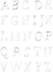 Letters of the alphabet, made by hand-drawn thin lines, for design.