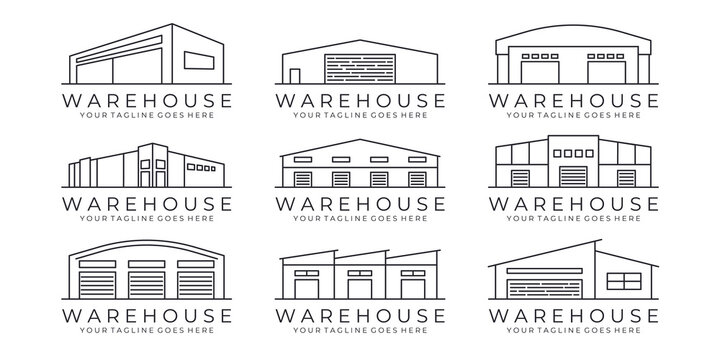 set of warehouse line art icon logo Design Vector Illustration