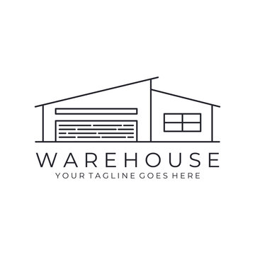 Warehouse Industry Line Art Logo Vector Illustration Design