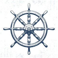 Ship's wheel vintage grunge vector illustration. Retro rudder wheel tattoo. - obrazy, fototapety, plakaty