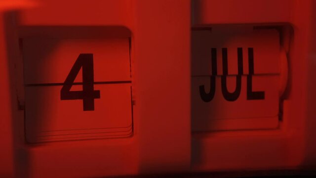 The clock showing the 4th of July with colorful light from fireworks