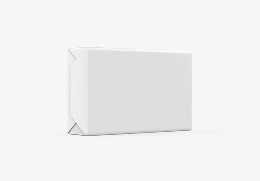 Soap And Butter Block Wrap Box Mockup On Isolated White Background, Packaging Product Package For Design Presentation, 3d Illustration