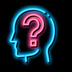 Question Mark In Man Silhouette Mind neon light sign vector. Glowing bright icon transparent symbol illustration