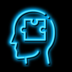 Puzzle Detail In Man Silhouette Mind neon light sign vector. Glowing bright icon transparent symbol illustration