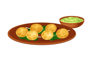 Kofta or Meatballs with Sauce as Indian Dish and Main Course Served on Plate and Garnished with Herbs Closeup Vector Illustration