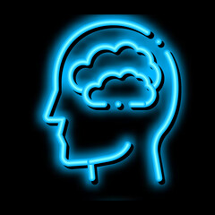 Mainly Cloudy Clouds In Man Silhouette Mind neon light sign vector. Glowing bright icon transparent symbol illustration