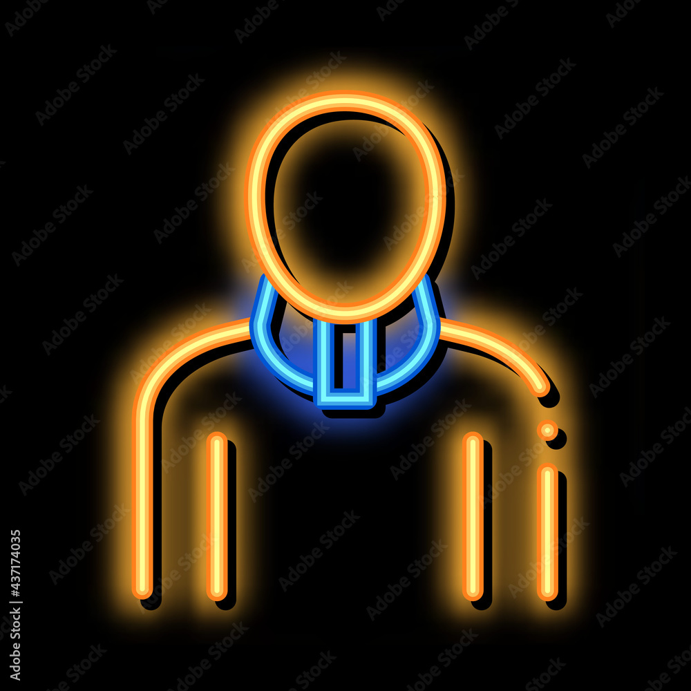 Wall mural Orthopedic Cervical Collar For Neck Support neon light sign vector. Glowing bright icon transparent symbol illustration