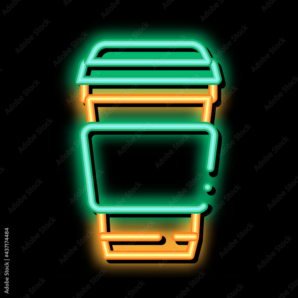 Wall mural Coffee Tea Drink Cup Package Packaging neon light sign vector. Glowing bright icon transparent symbol illustration