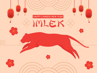 Illustration of A Tiger jumping to celebrate Chinese New Year