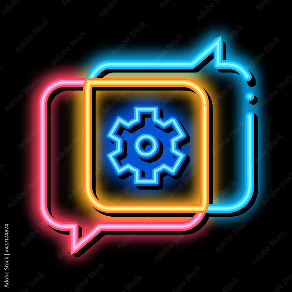 Poster gear in quotation frame agile element neon light sign vector. glowing bright icon transparent symbol