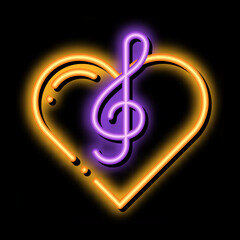 Treble Clef And Heart Song Element neon light sign vector. Glowing bright icon transparent symbol illustration